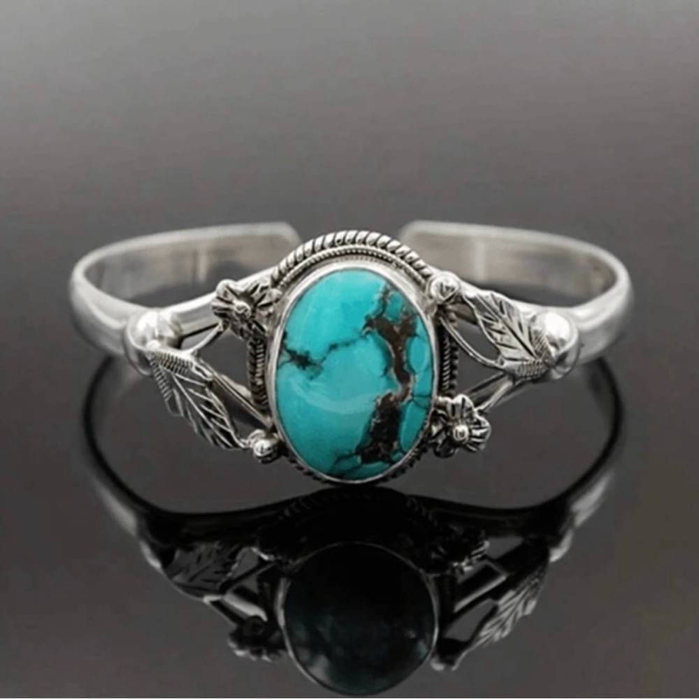 Vintage
Turquoise-Like Feather Open Bangle Bracelet For Women